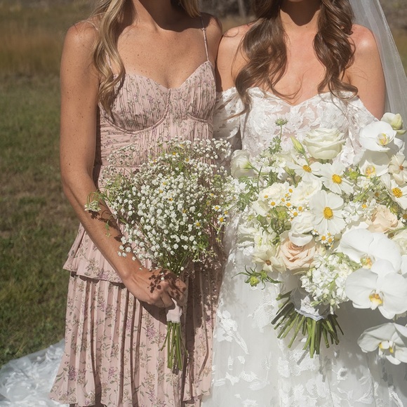 Cascading Crush Pink Floral Print Tiered Bustier Midi Dress - Picture 2 of 6